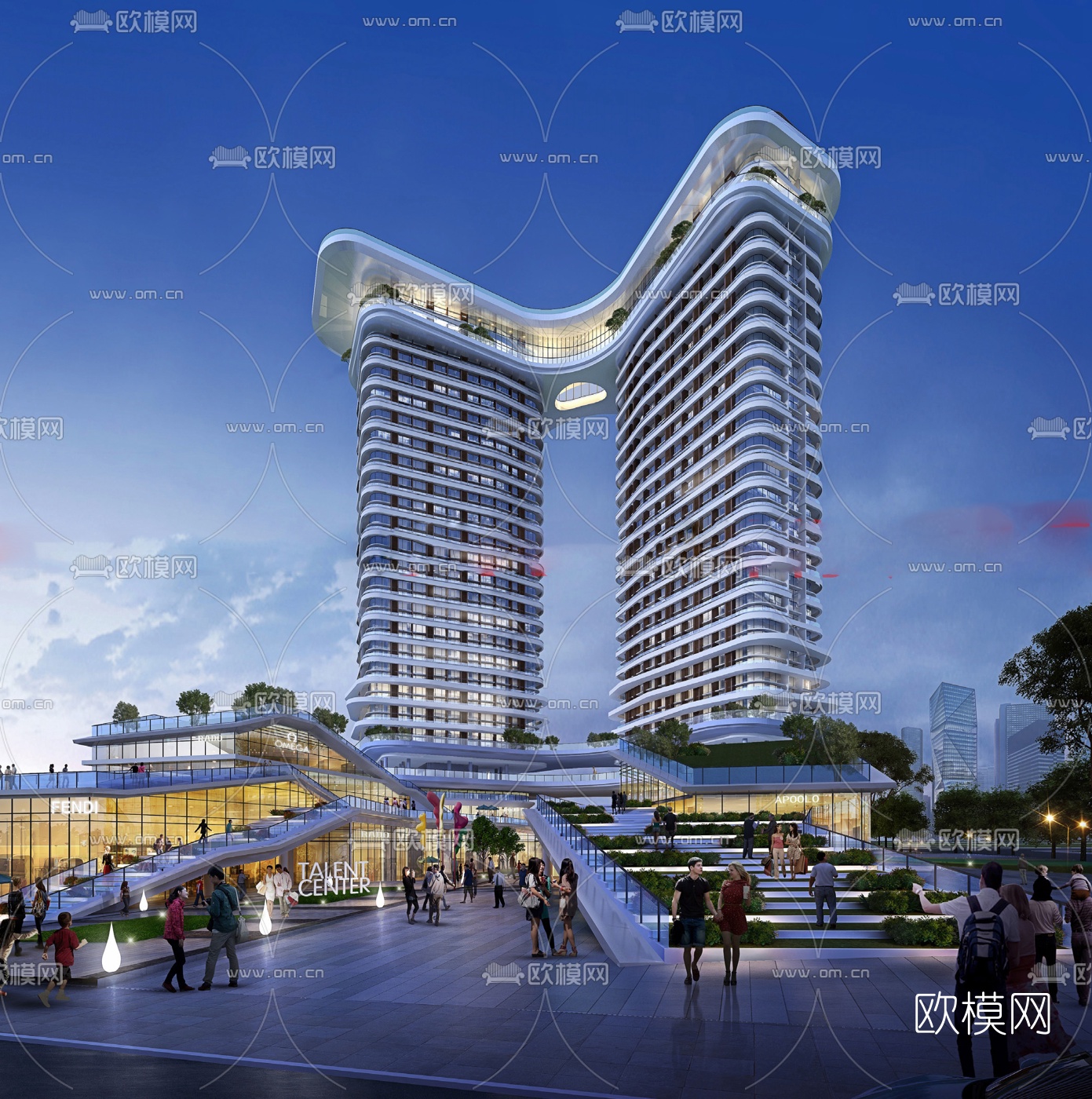 现代高层办公楼su模型下载（渲染图1）