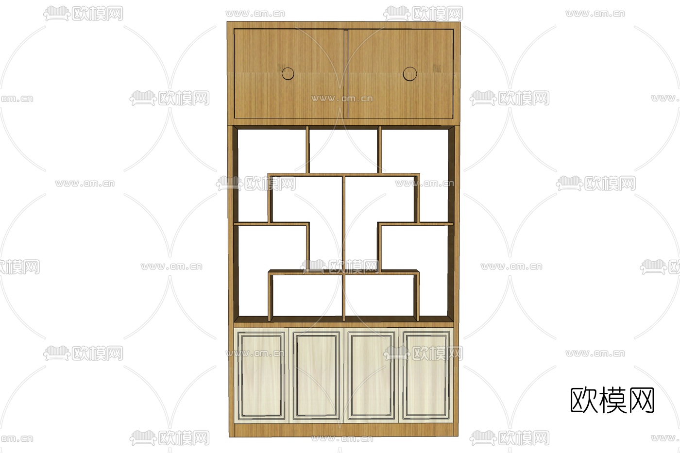现代实木装饰柜免费su模型下载