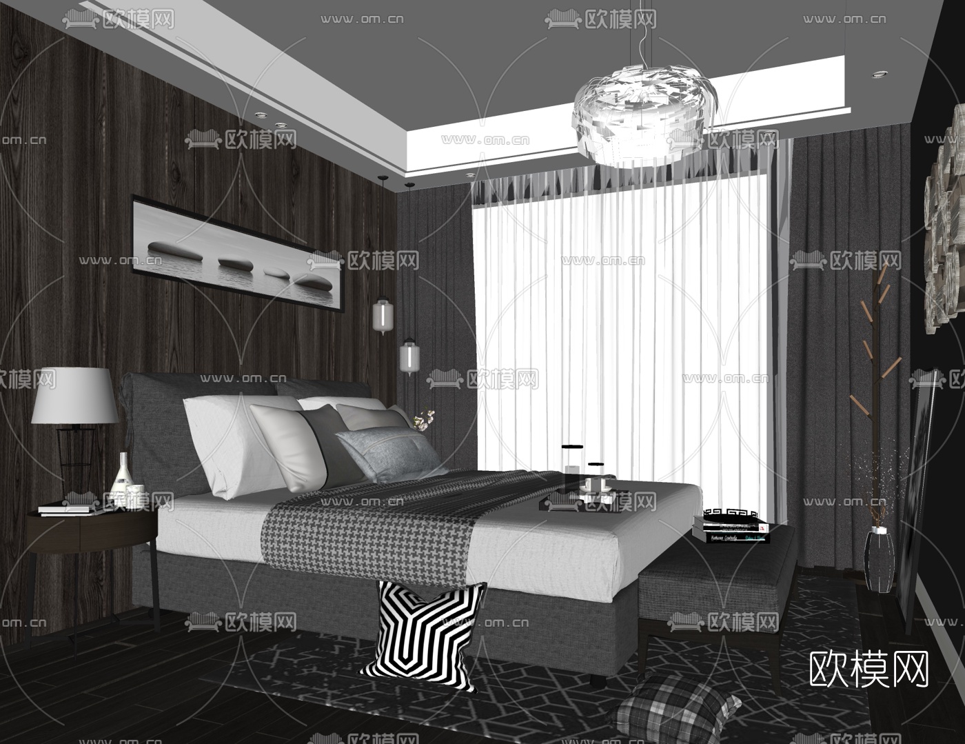 现代卧室主人房su模型下载