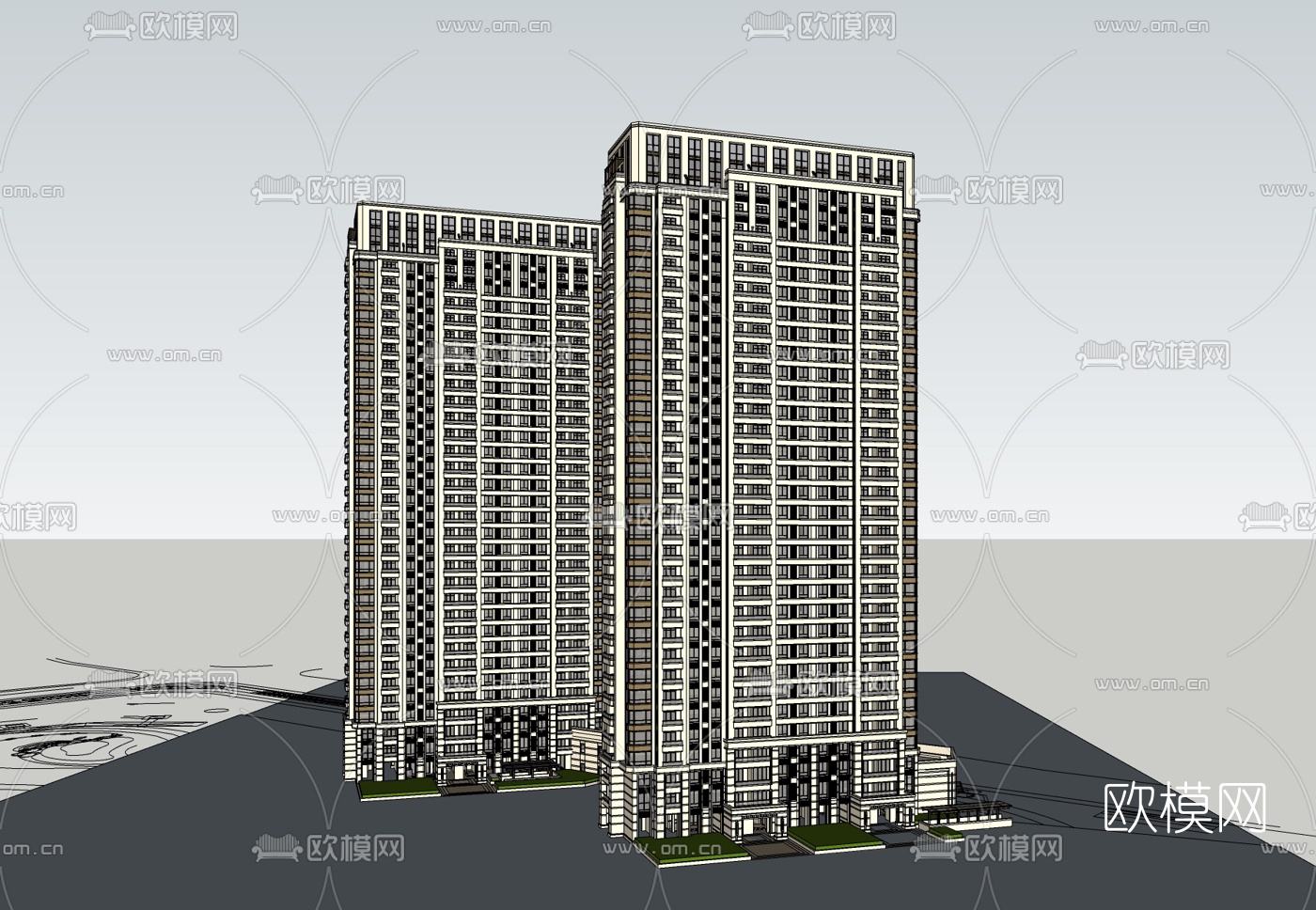 现代高层公寓楼免费su模型