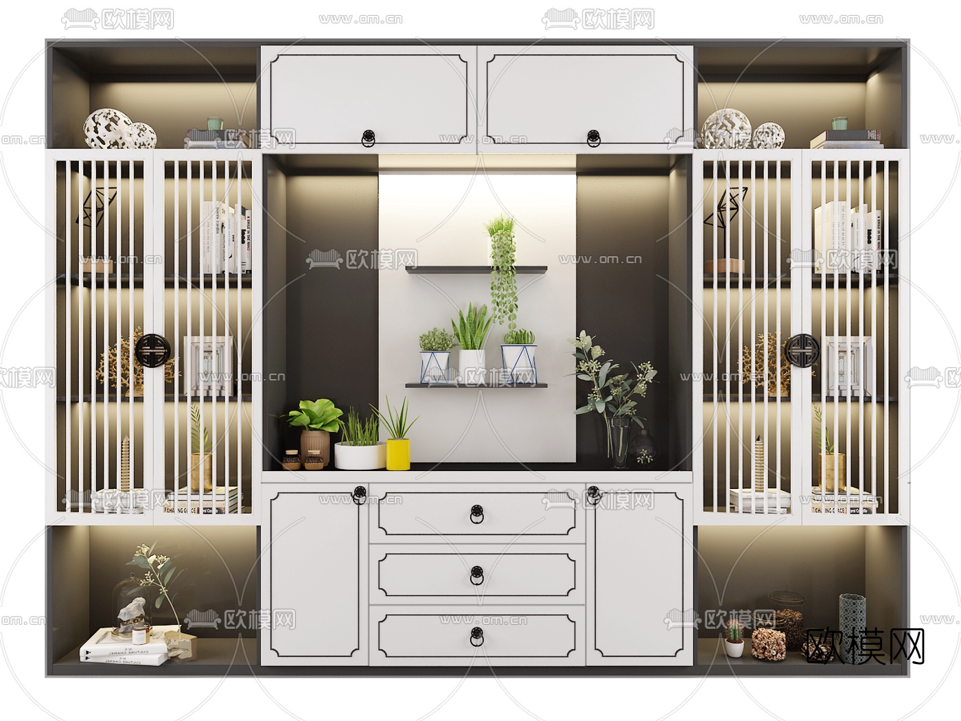 新中式实木摆件装饰柜3d模型下载（渲染图4）