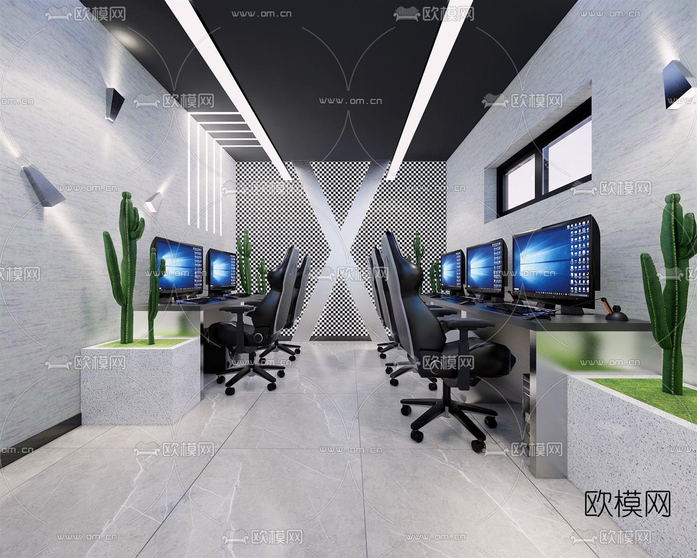 现代超市网吧su模型下载（渲染图2）