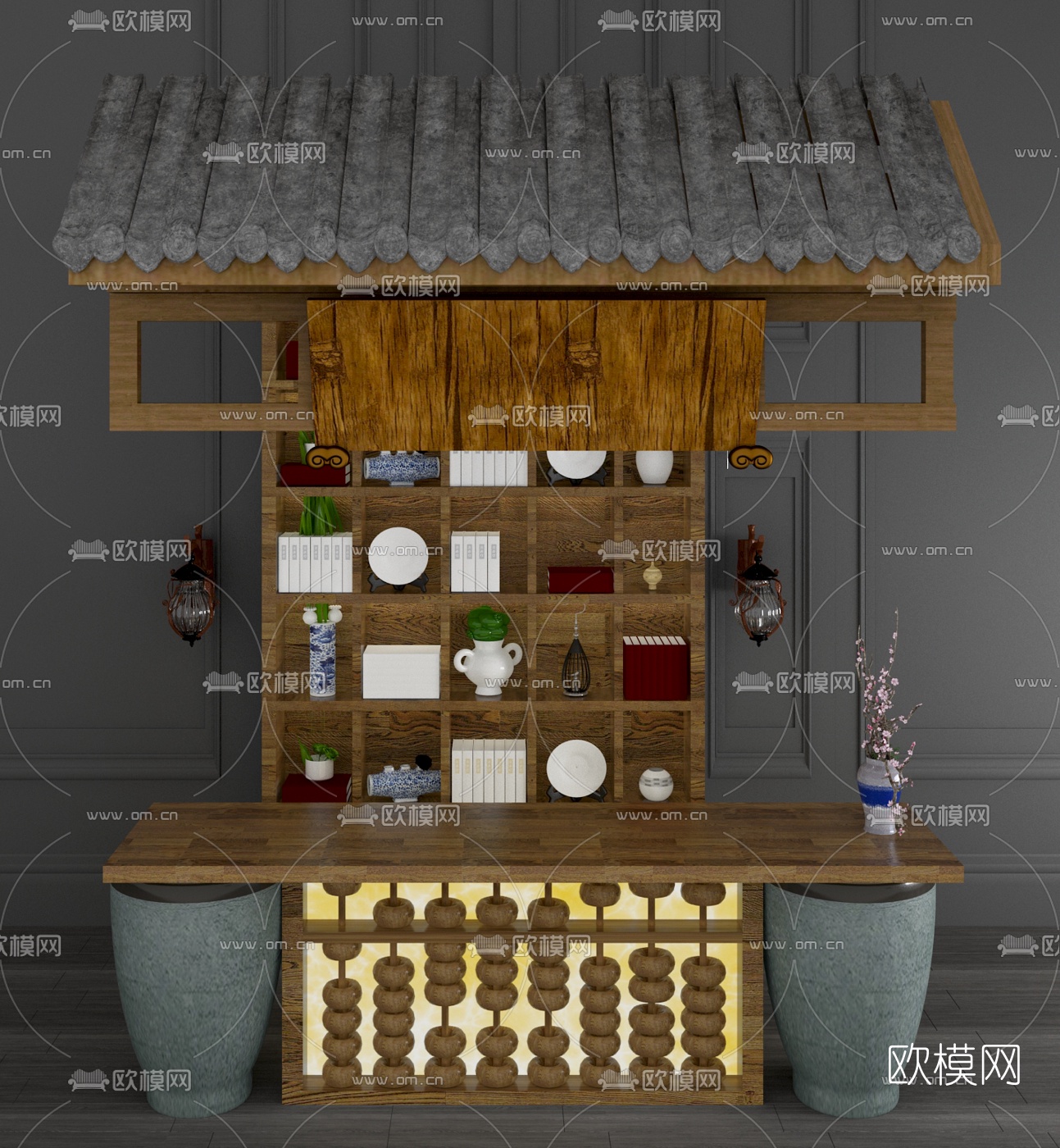 新中式屋顶屋檐构件组合3d模型下载（渲染图2）