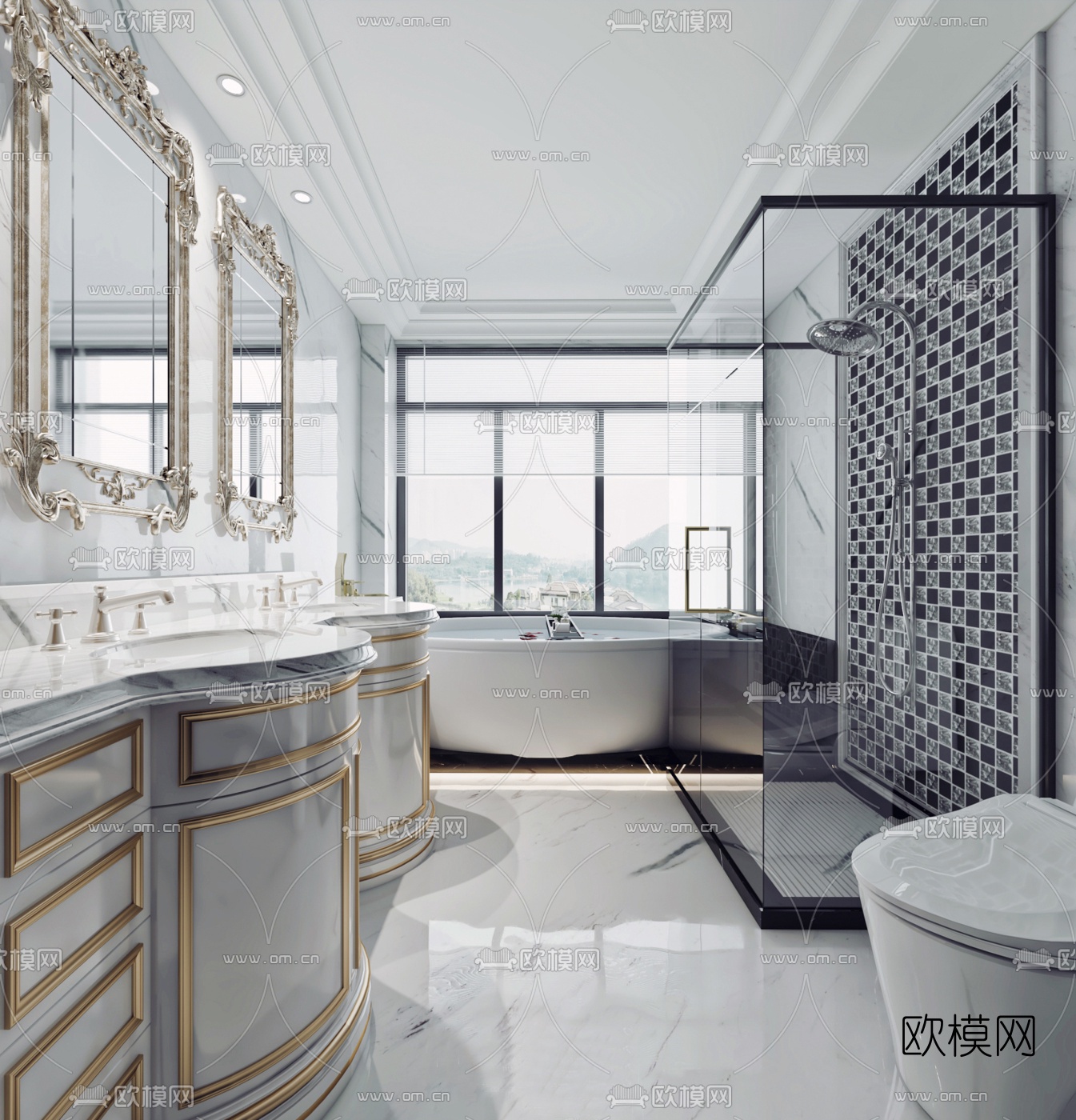 简欧浴室卫生间3d模型-免费3dmax模型库-欧模网