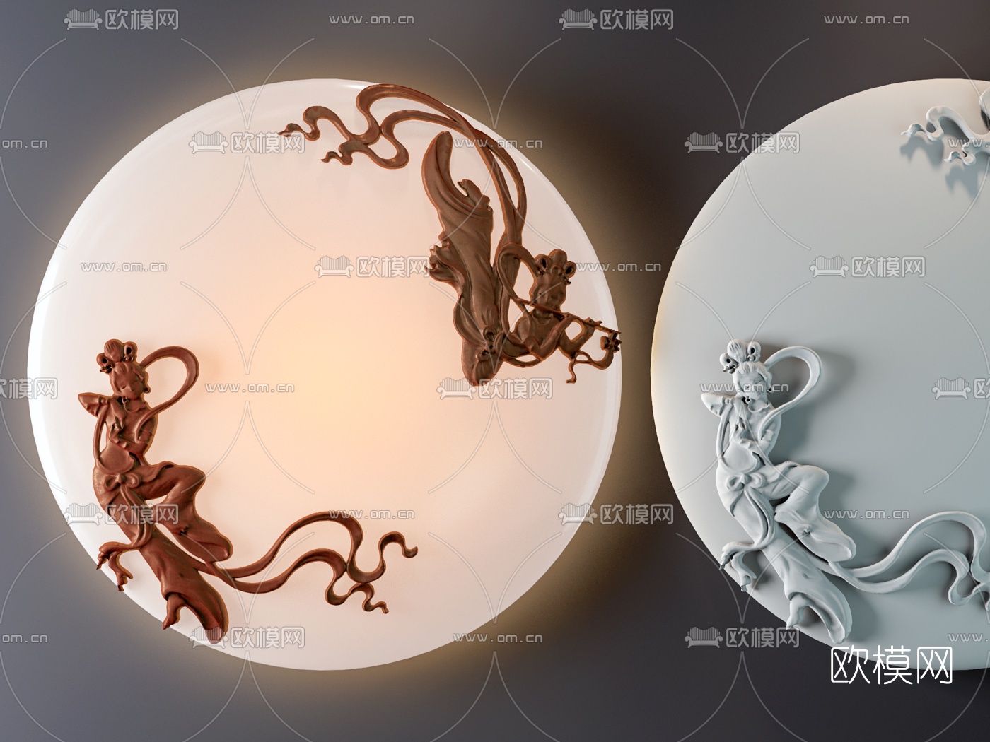 新中式嫦娥奔月壁灯3d模型下载