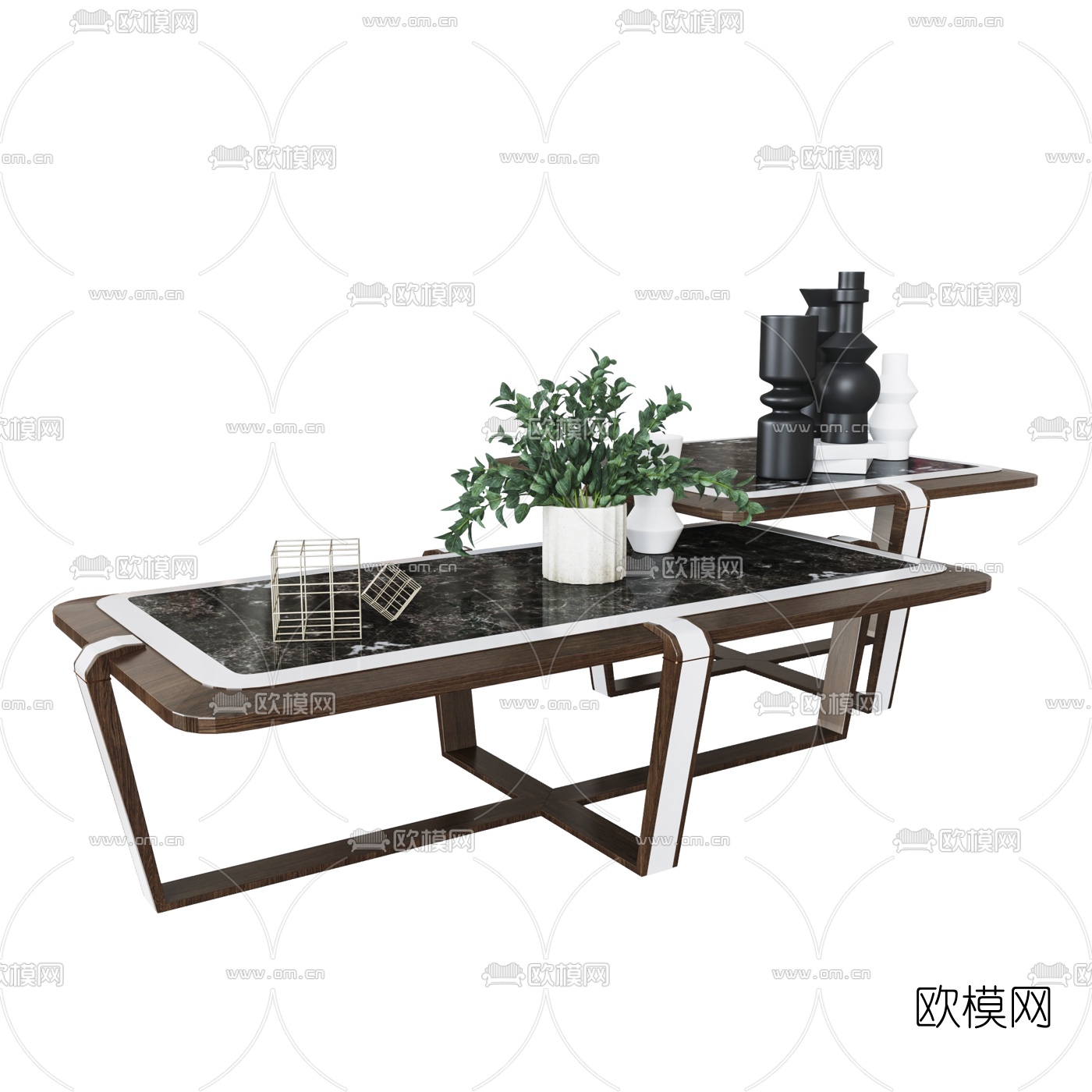 现代大理石茶几组合3d模型