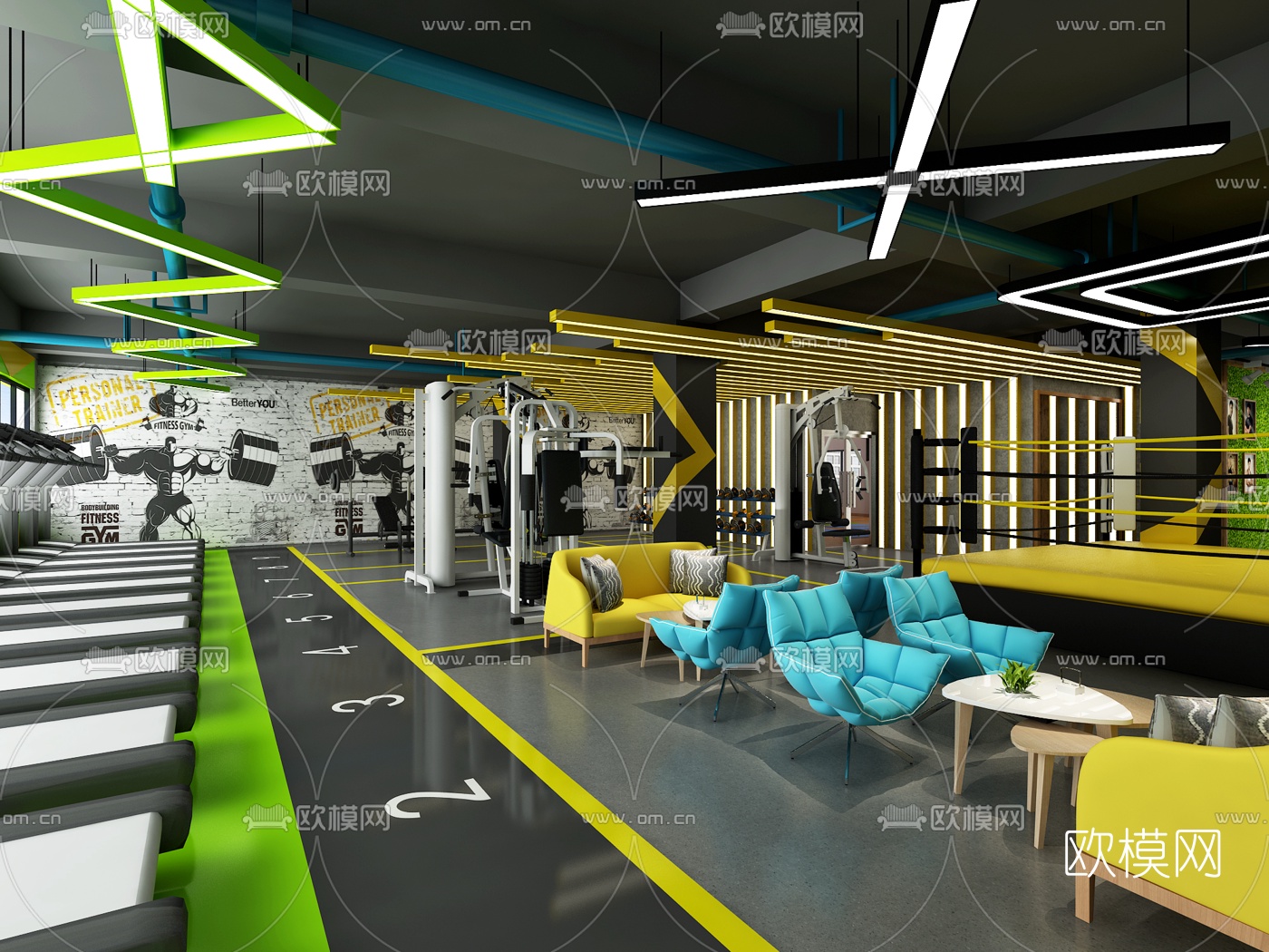 工业风健身房3d模型下载（渲染图2）