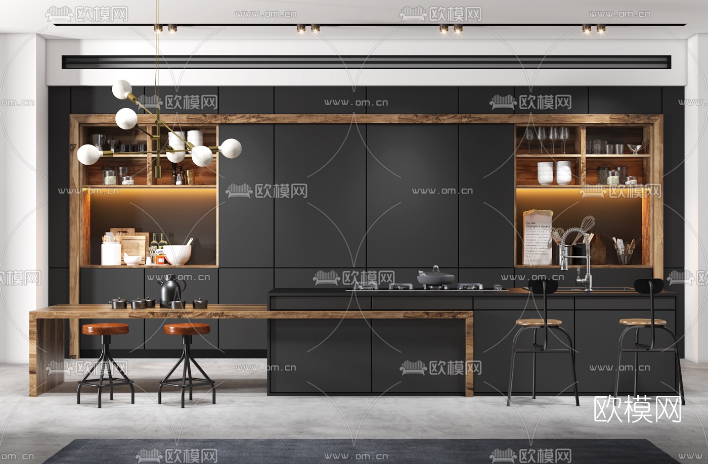 工业风一体式橱柜3d模型下载