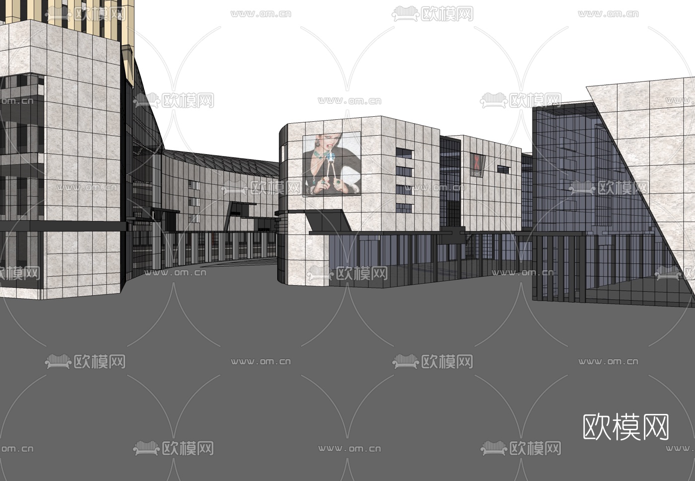 现代商业街免费su模型下载