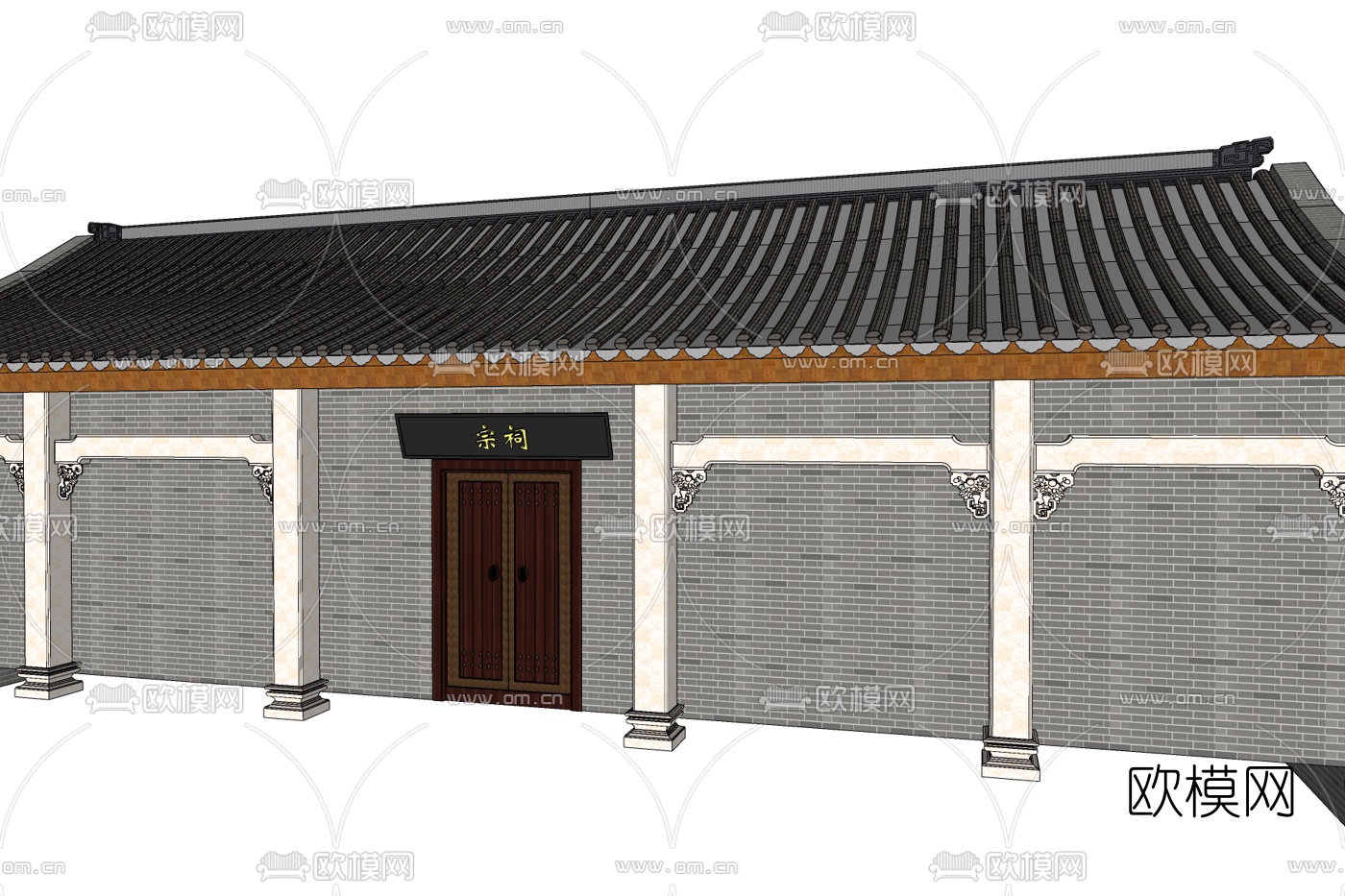中式古建祠堂免费su模型下载