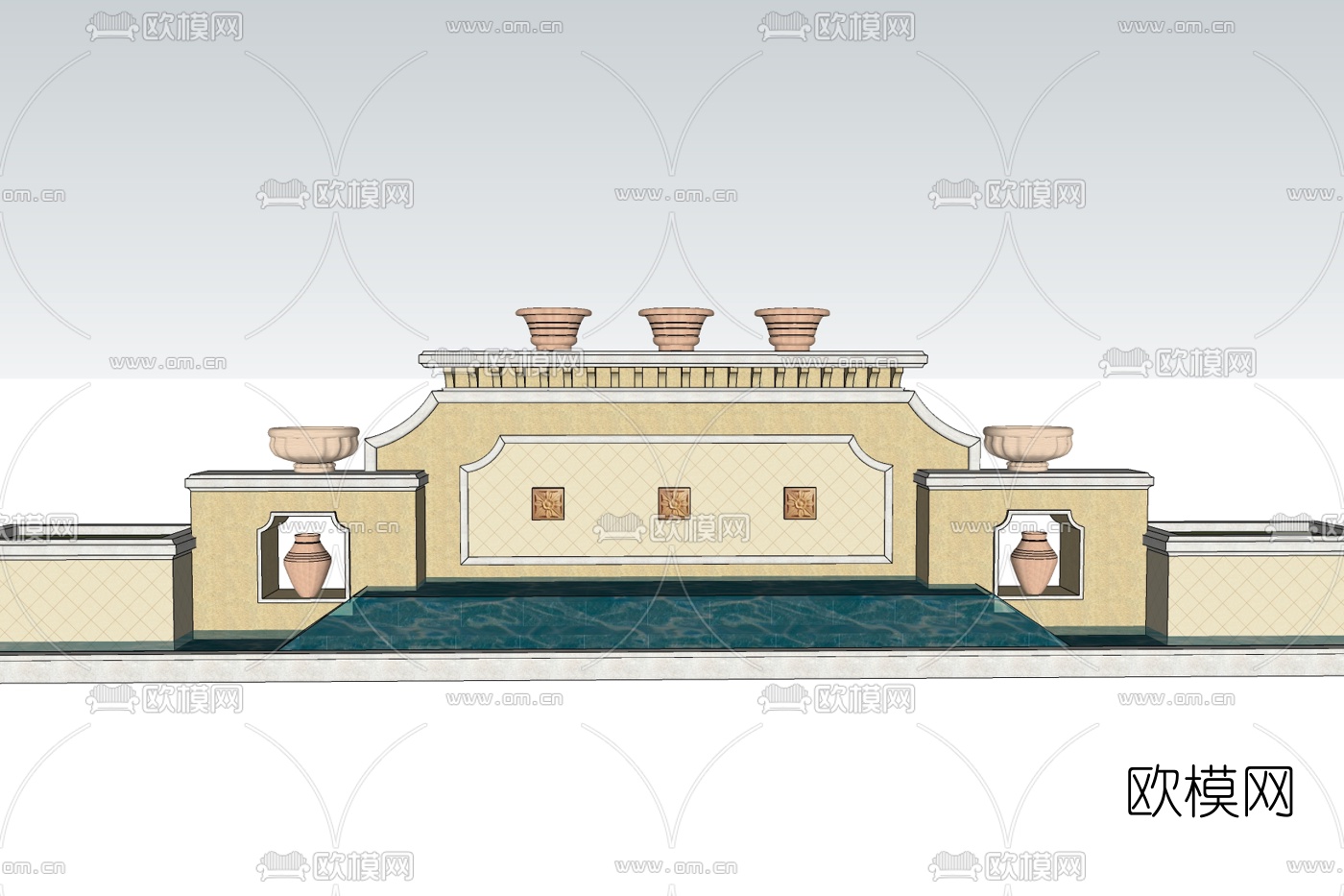 中式庭院围墙免费su模型下载