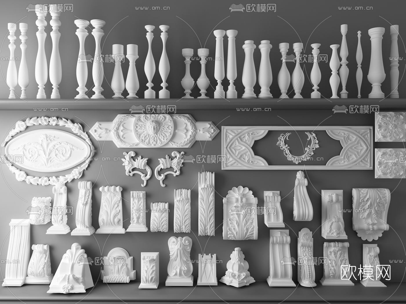 欧式雕花雕刻石膏木柱3d模型