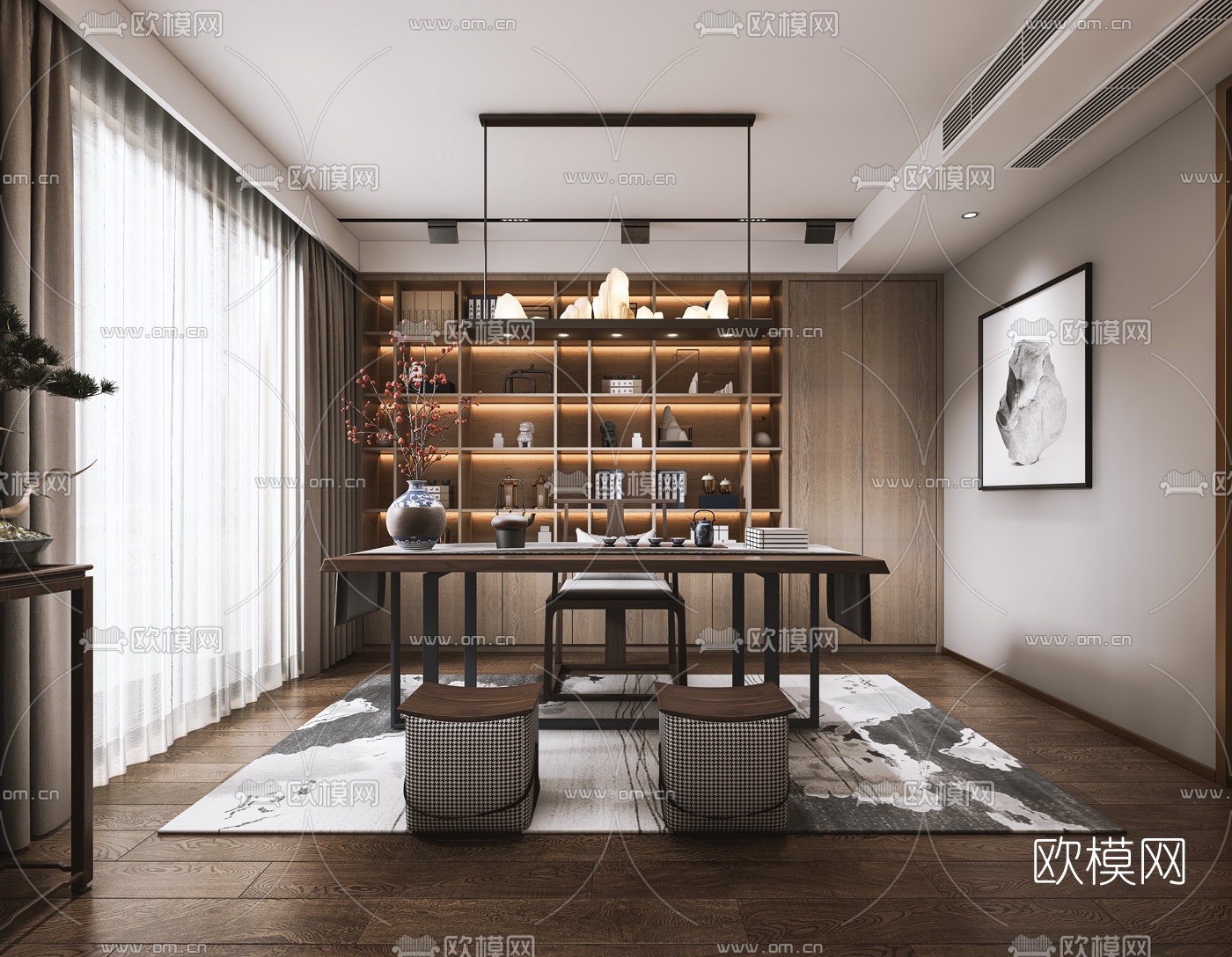 新中式书房茶室3d模型