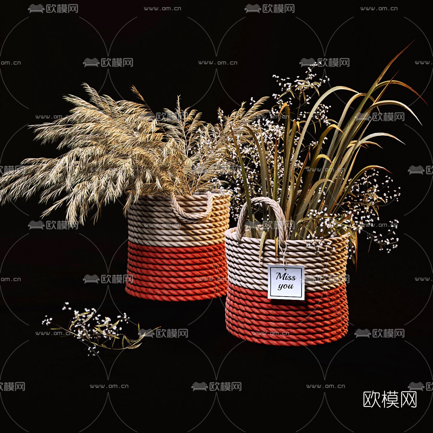 自然风花篮干花3d模型下载（渲染图1）