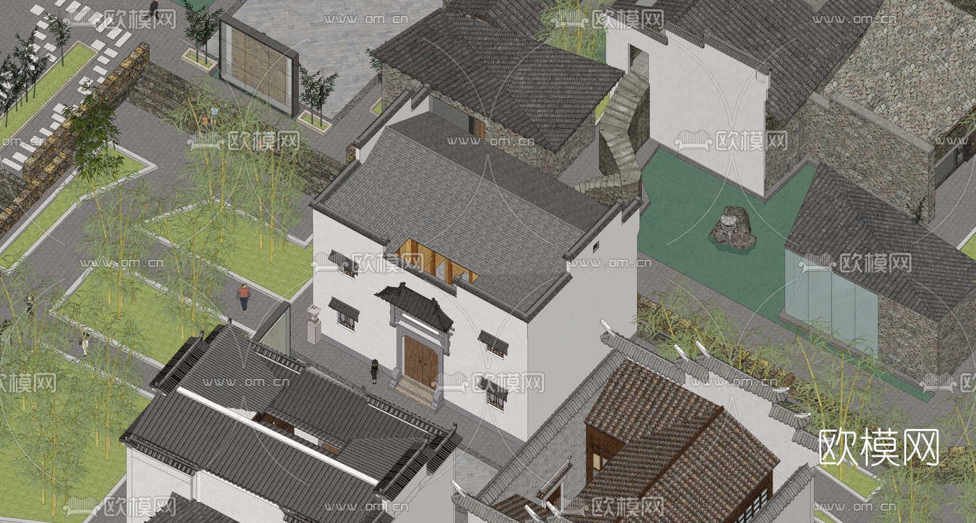 中式徽派古建外观su模型下载（渲染图4）