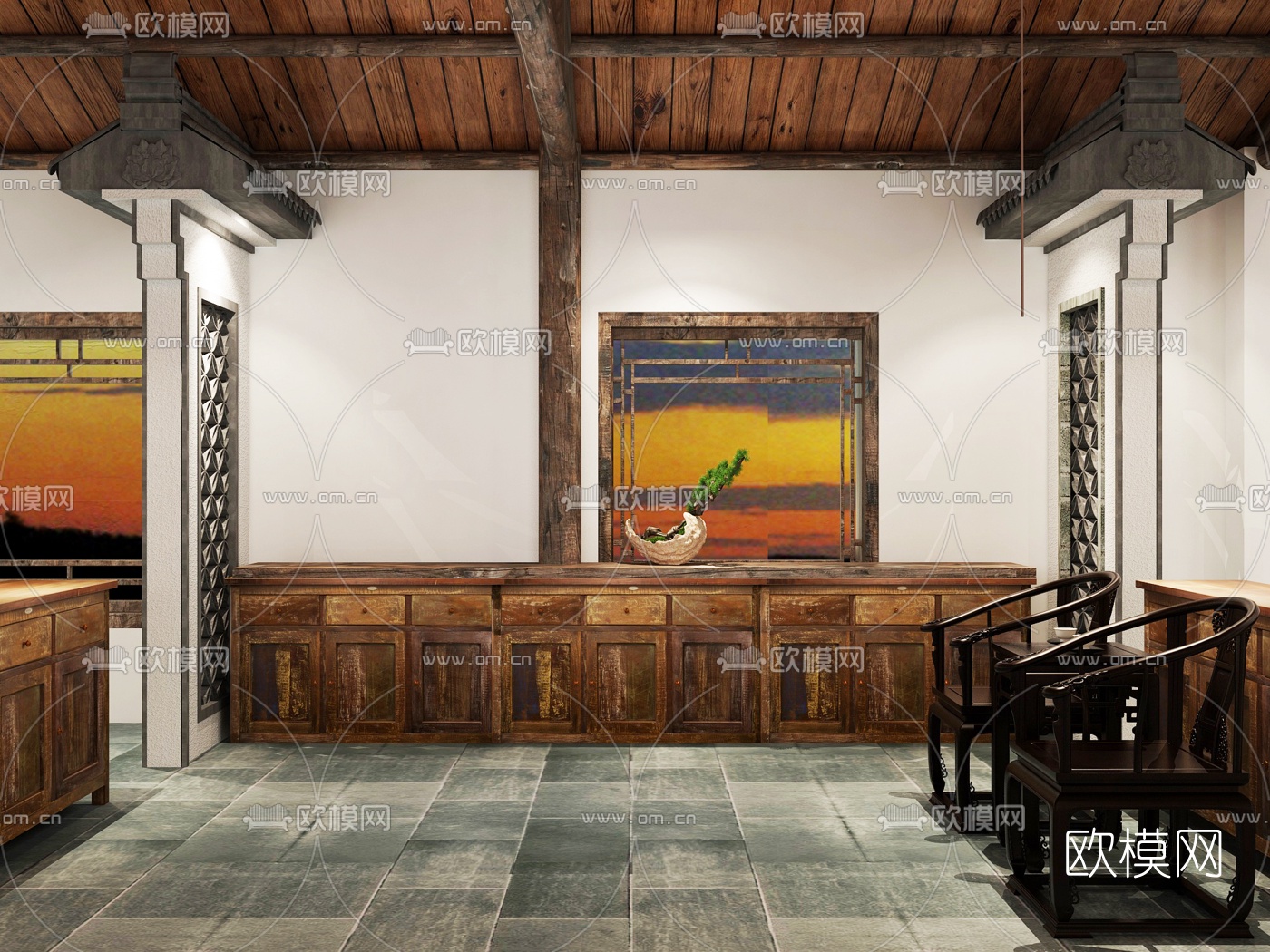 新中式陶茶馆3d模型下载（渲染图4）