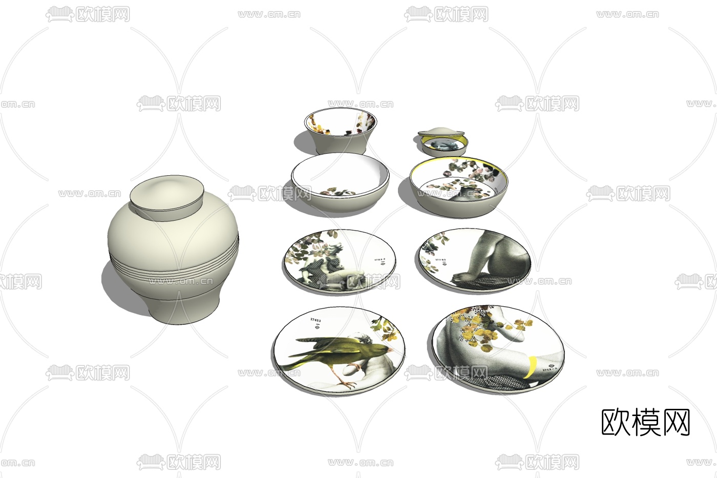 现代瓷器免费su模型下载