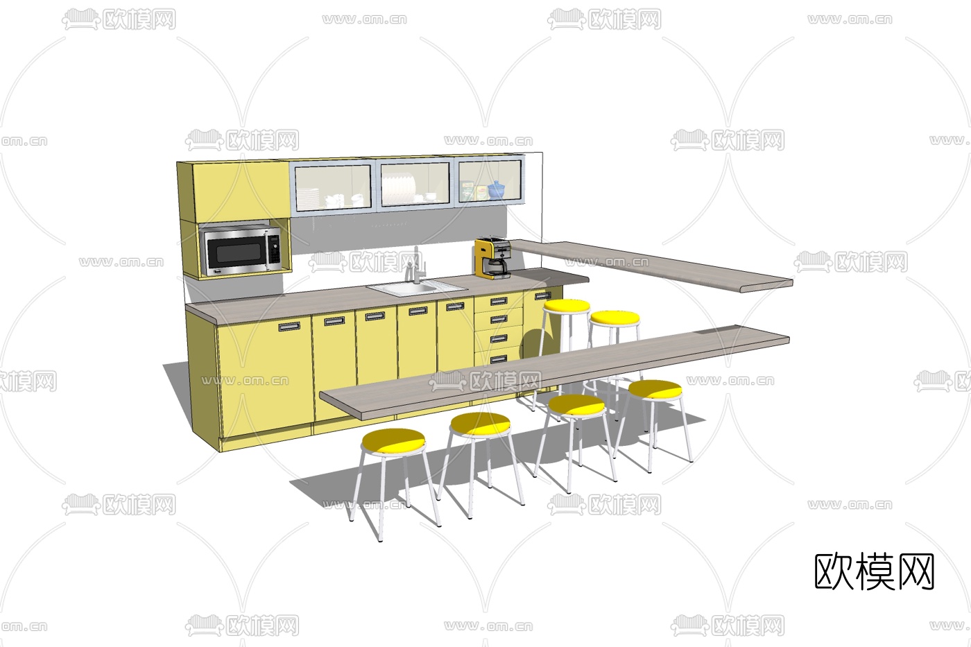 现代橱柜免费su模型下载