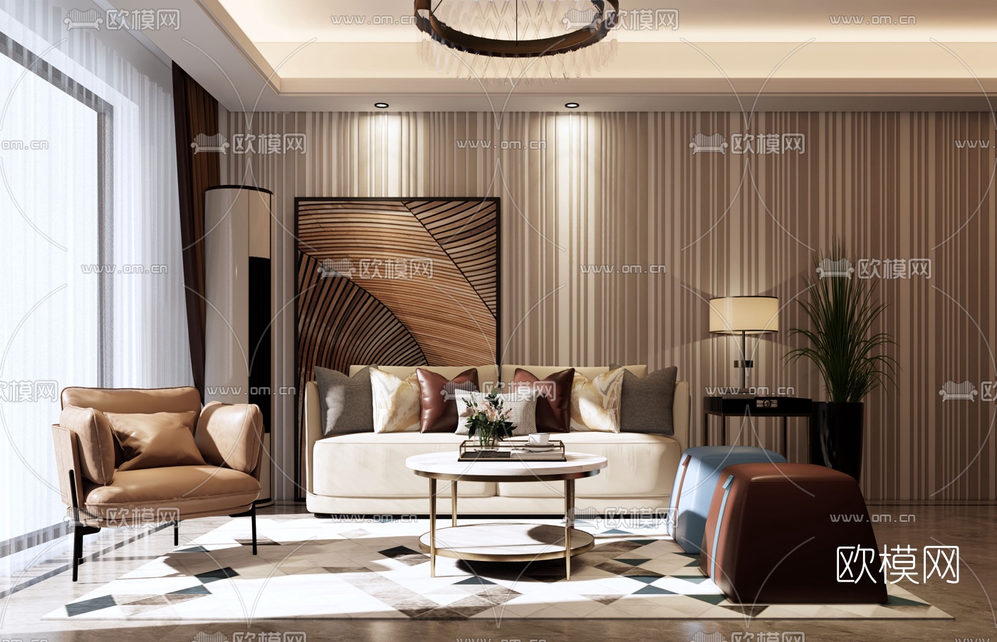 现代简约客厅su模型