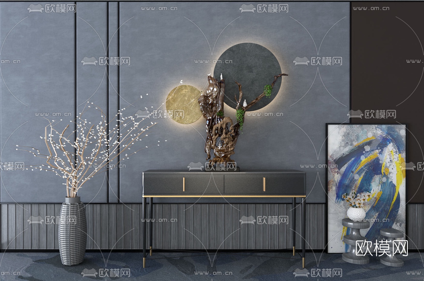新中式轻奢端景条案3d模型