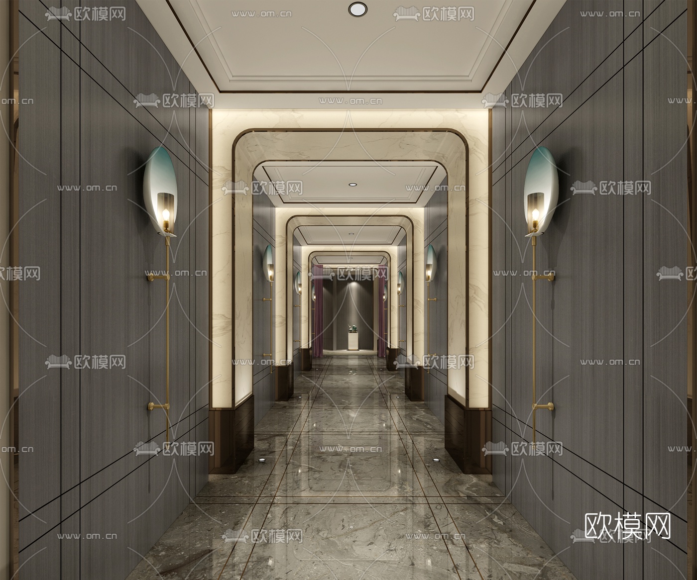 新中式会所走廊过道3d模型