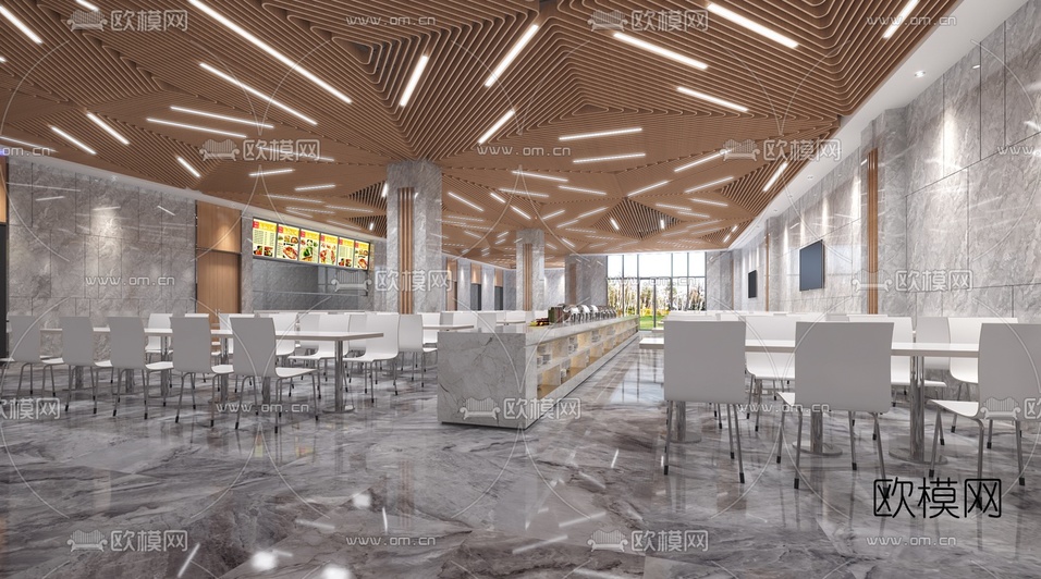 现代员工餐厅3d模型下载(渲染图1)
