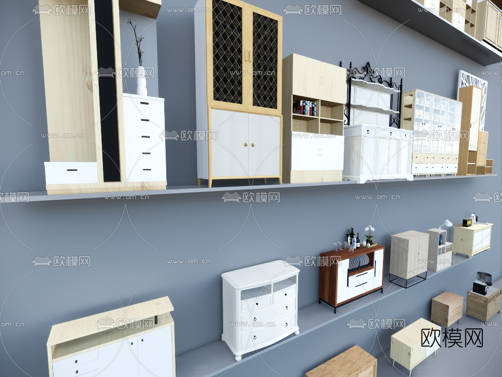 北欧实木储物柜组合su模型下载（渲染图4）