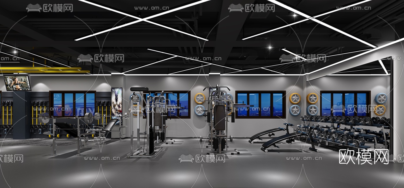 现代瑜伽室健身房3d模型下载（渲染图1）