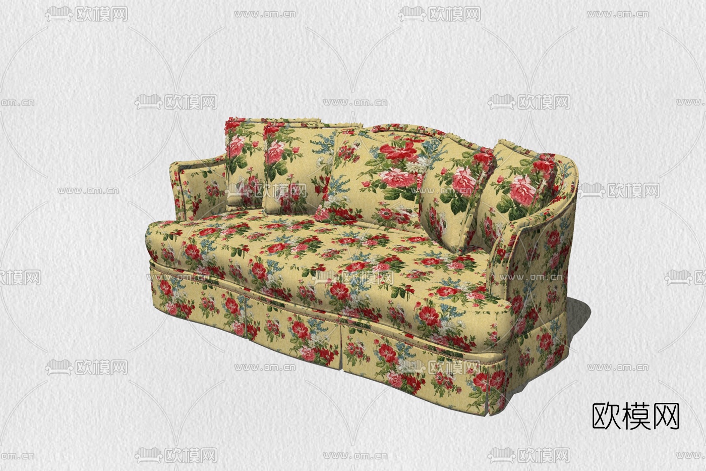 欧式布艺多人沙发免费su模型下载