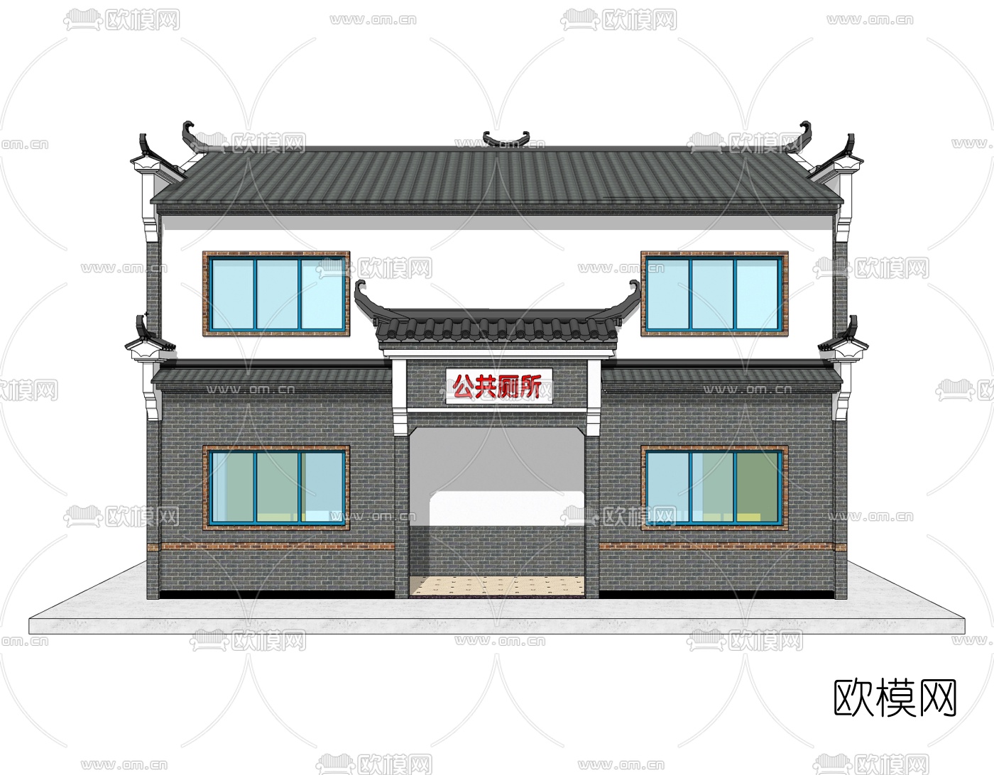 中式公共厕所外观免费su模型下载