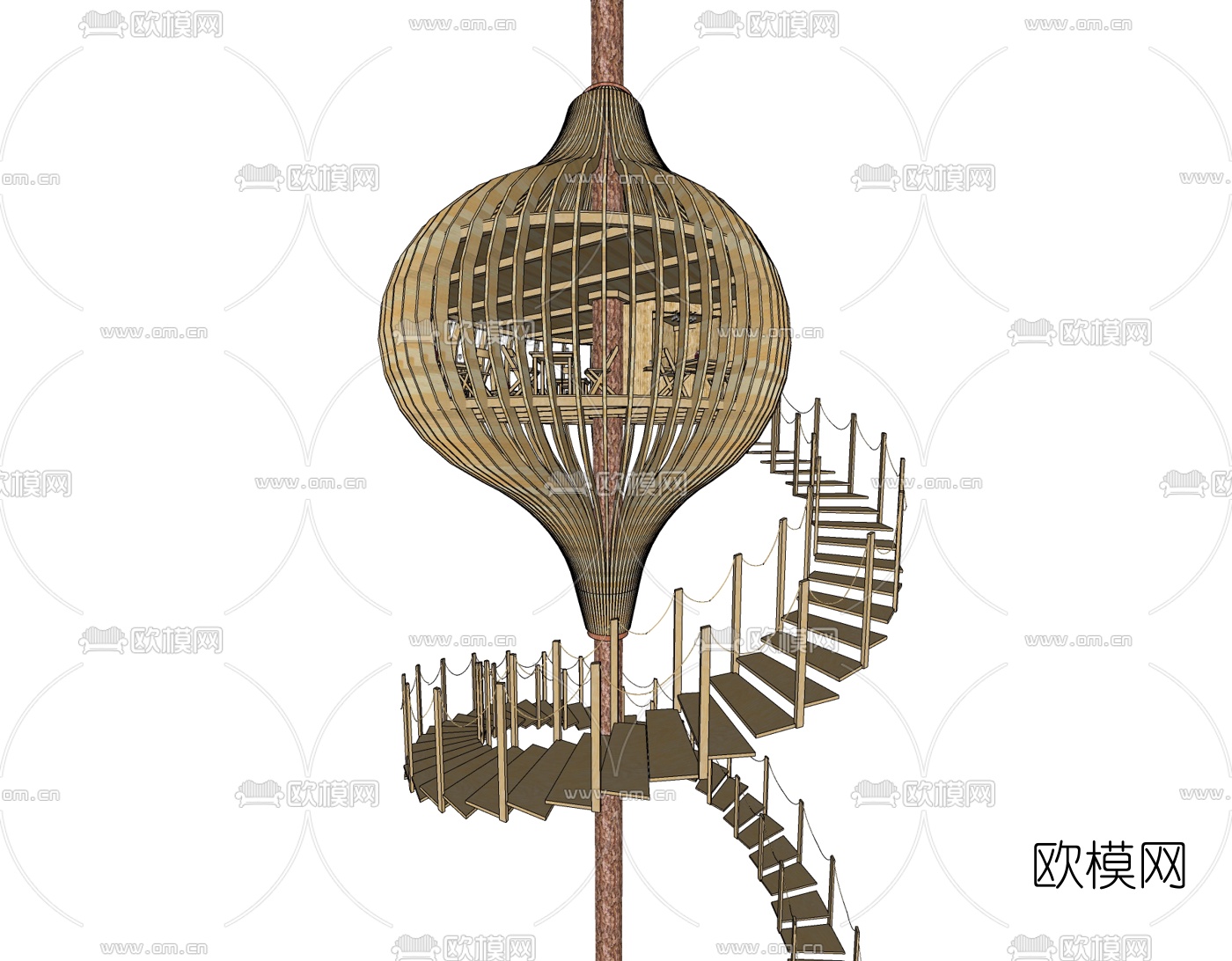现代树屋小木屋免费su模型下载