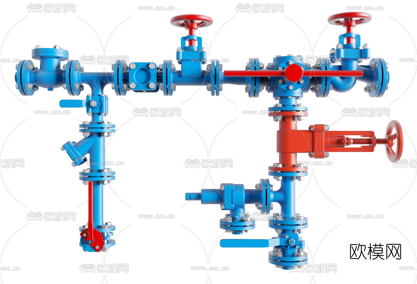 工业风铸铁管道闸阀门3d模型下载（渲染图1）