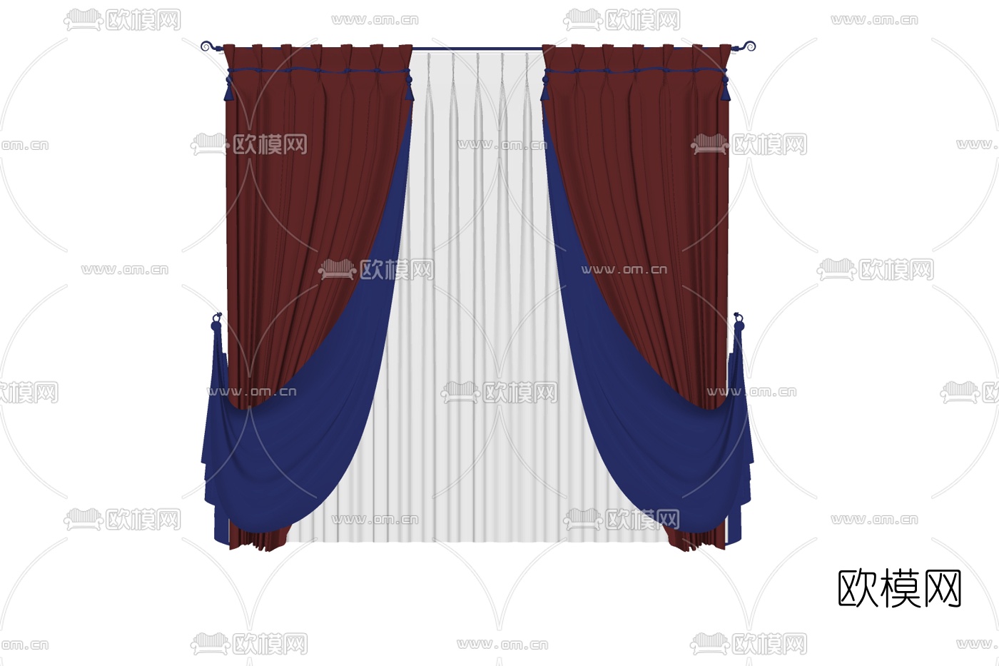 简欧布艺窗帘免费su模型下载