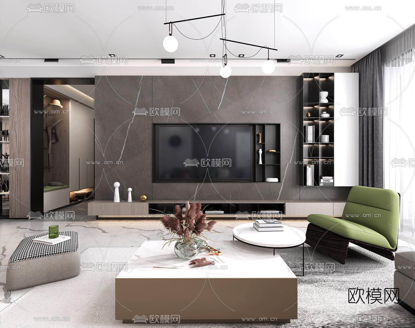 现代客厅餐厅玄关3d模型