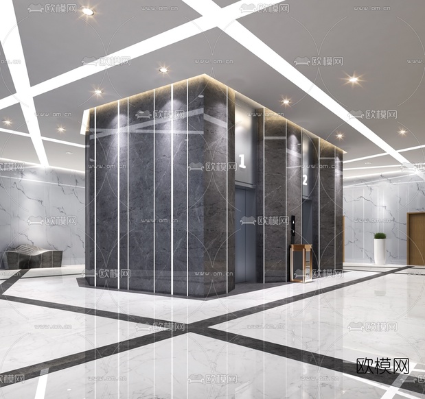 现代办公楼电梯间3d模型下载