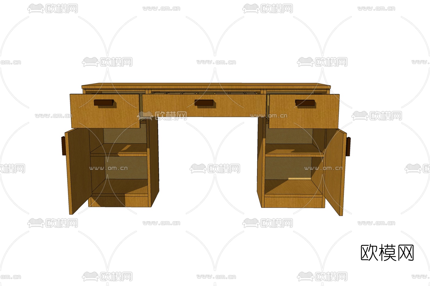 现代实木书桌免费su模型下载
