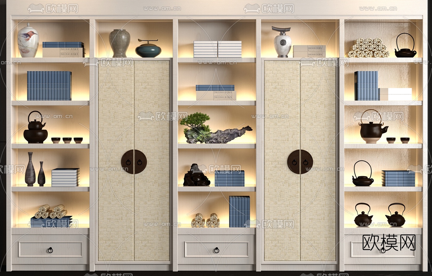 新中式实木装饰柜饰品组合3d模型