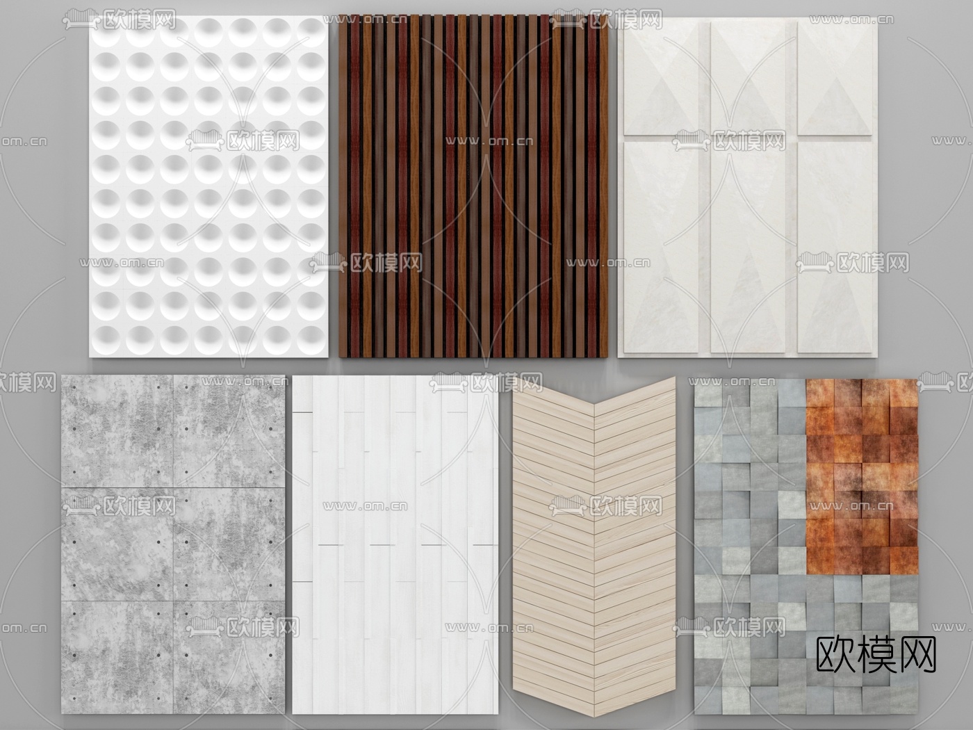 现代雕花背景装饰板护墙板3d模型下载