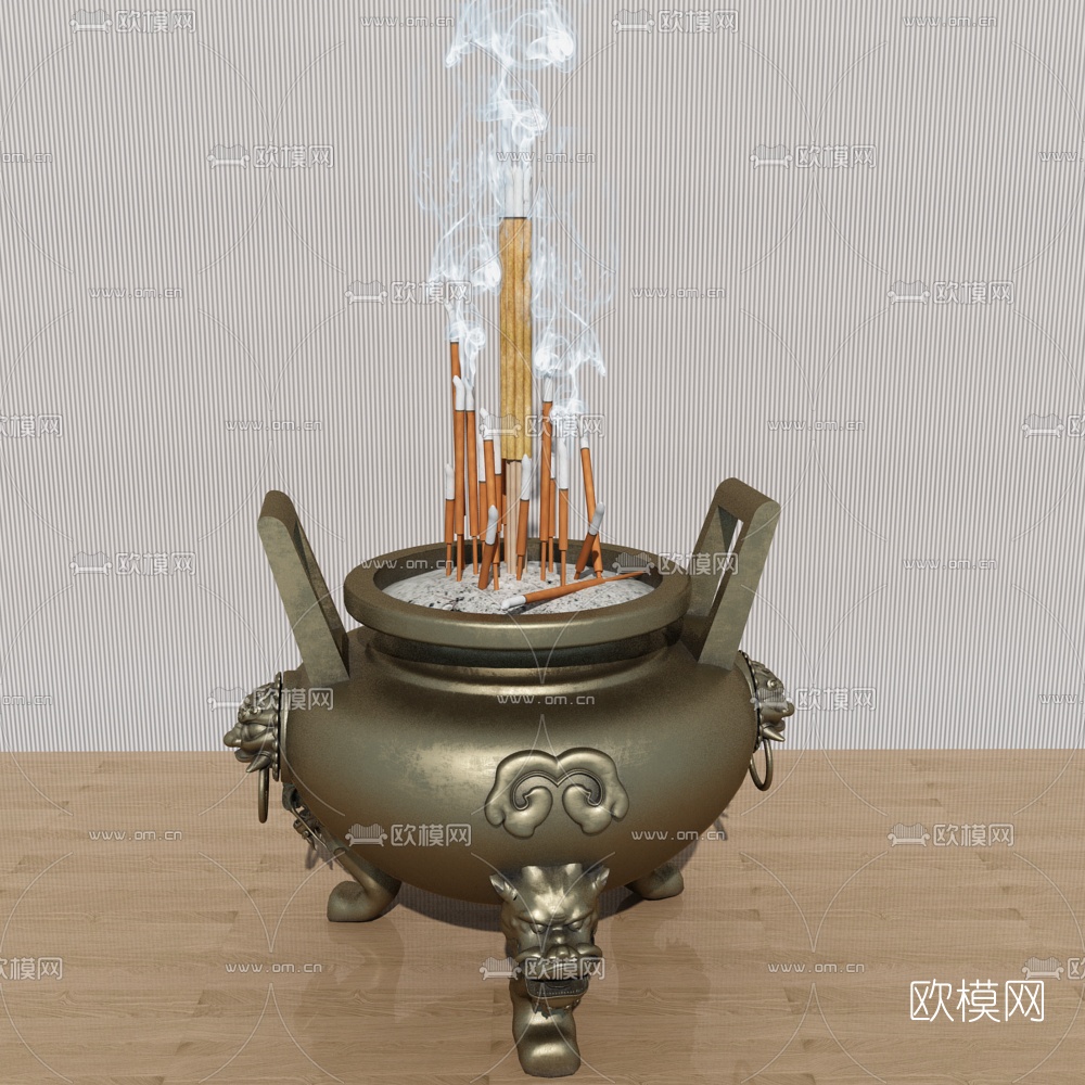 中式香炉圆鼎雕塑3d模型