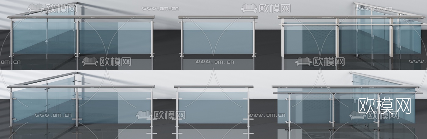 现代不锈钢护栏组合3d模型
