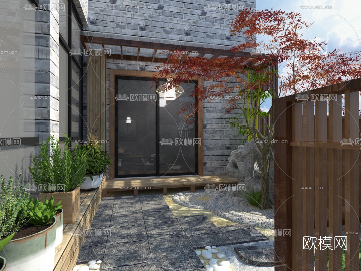 中式庭院景观su模型下载（渲染图5）