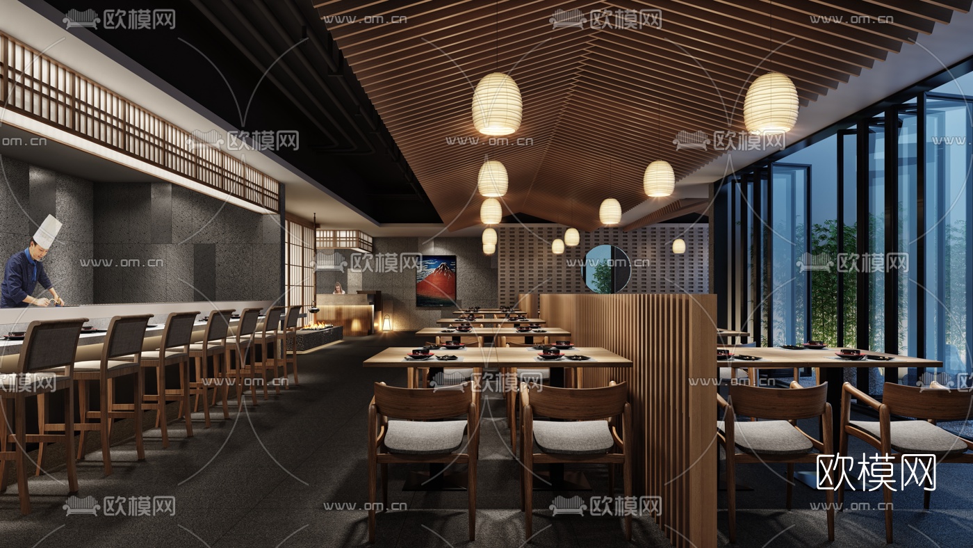 日式料理餐厅3d模型下载