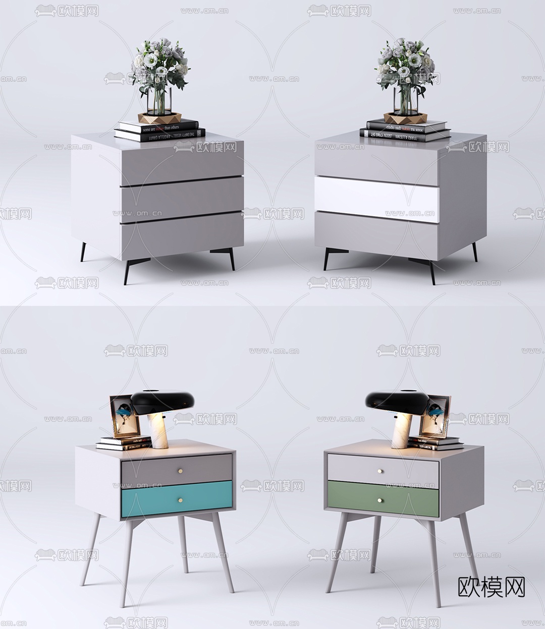 现代实木床头柜组合3d模型下载（渲染图1）