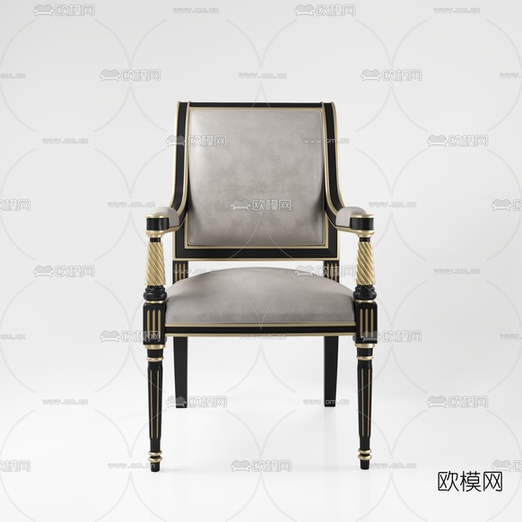 新古典布艺单椅3d模型下载(渲染图2)
