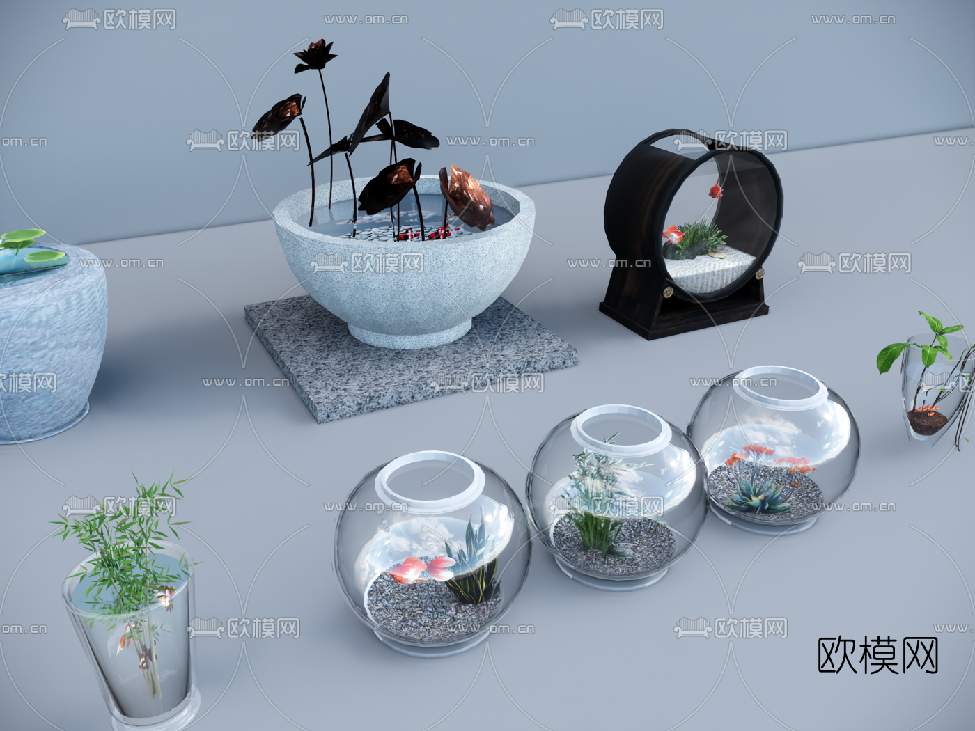 现代玻璃鱼缸su模型下载（渲染图2）