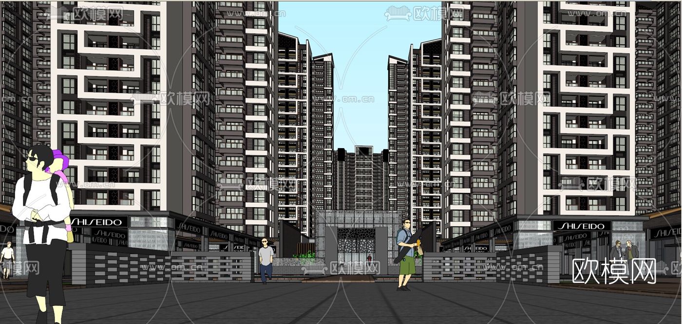 新中式商业街su模型下载（渲染图3）