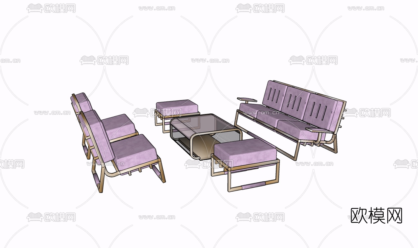 现代布艺组合沙发免费su模型下载