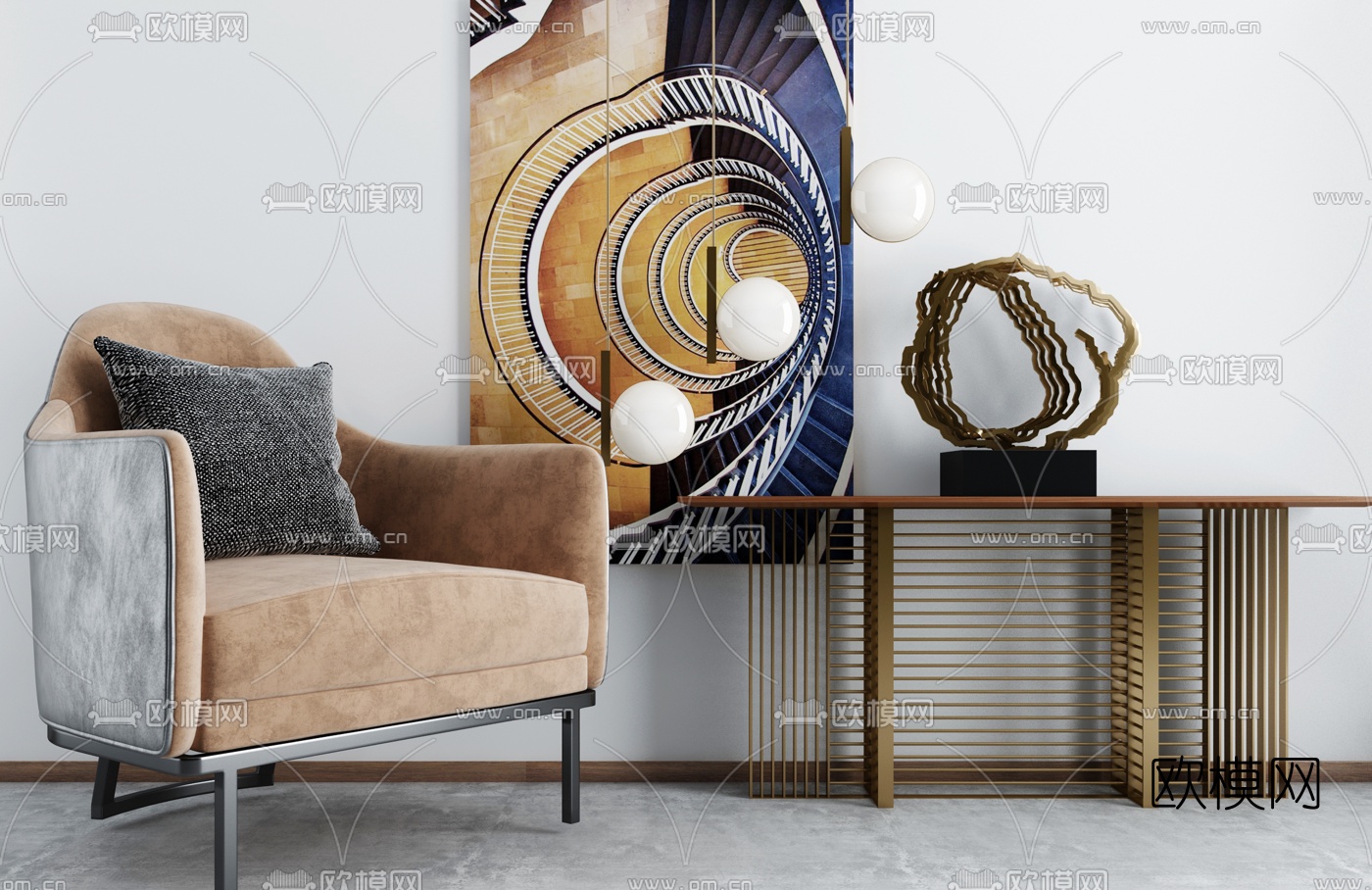 现代休闲椅端景条案3d模型下载