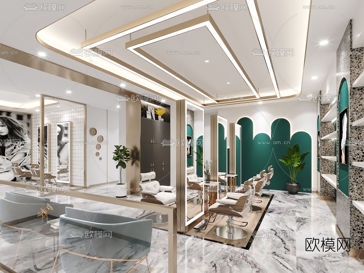 现代轻奢理发店3d模型