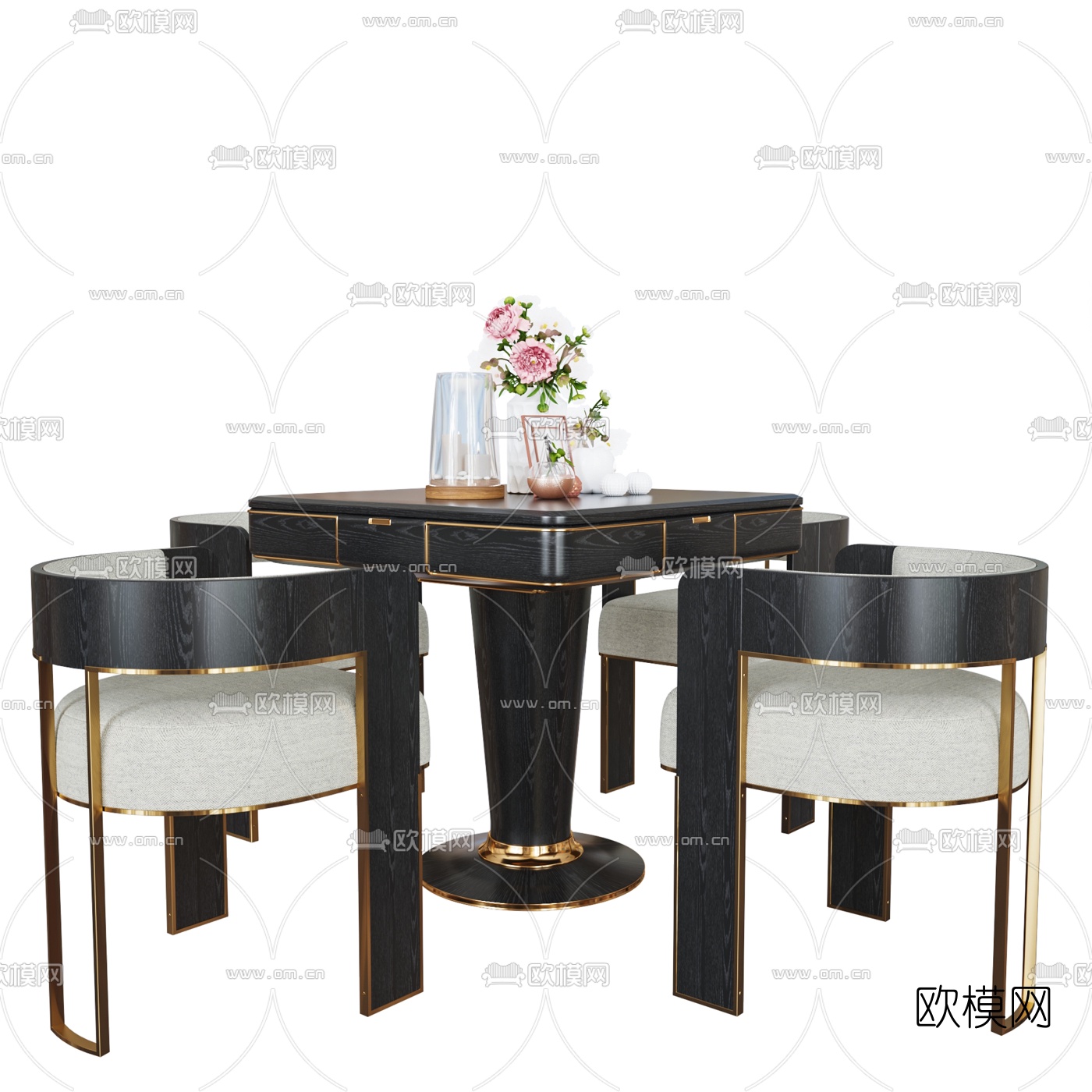 现代轻奢麻将桌椅3d模型下载（渲染图4）